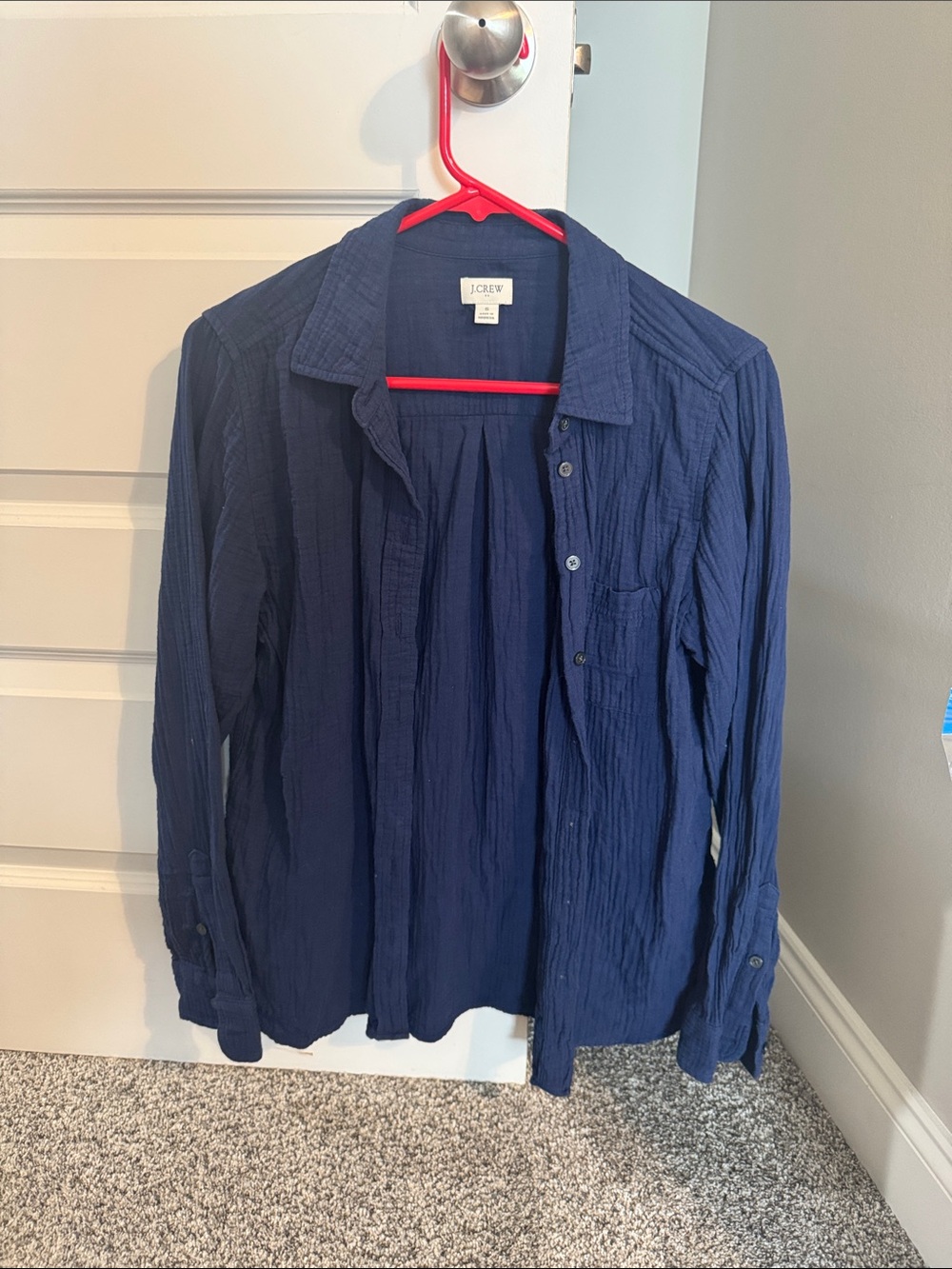J. Crew Navy Crinkle Button-Down Shirt